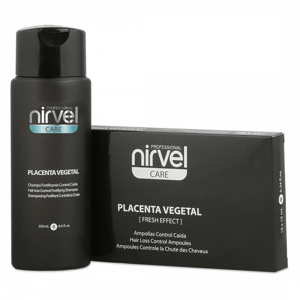 Nirvel Placenta Vegetal kit with Ampoules and shampoo that prevents hair loss and increase the hair growth.