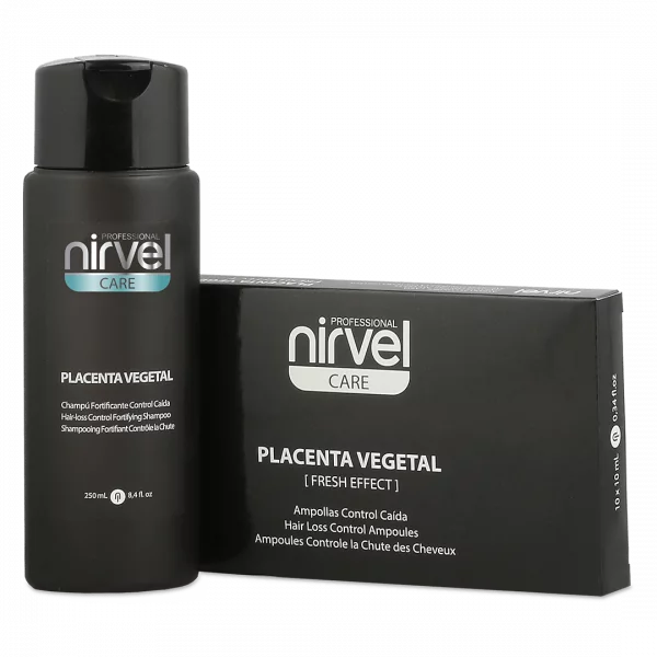 Nirvel Placenta Vegetal kit with Ampoules and shampoo that prevents hair loss and increase the hair growth.